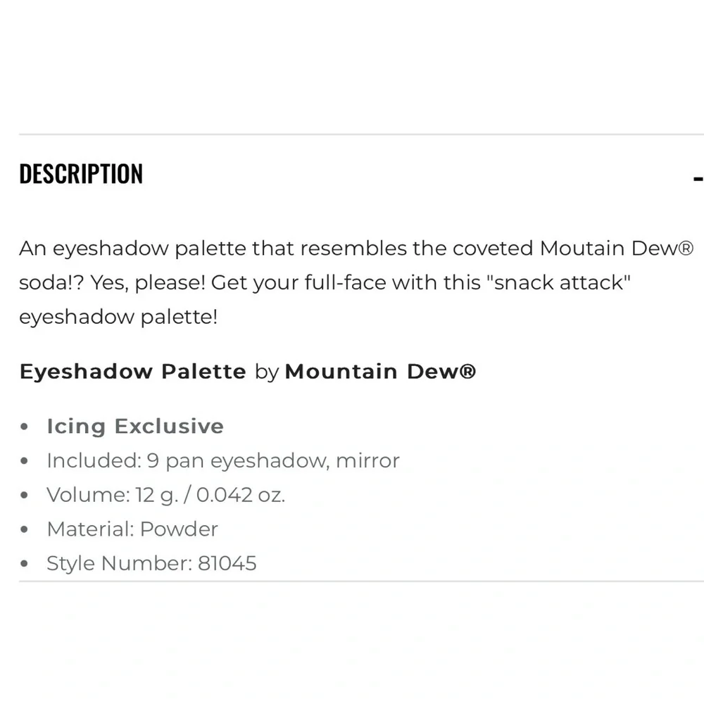 Mountain Dew Eyeshadow Palette 9 colors NWT